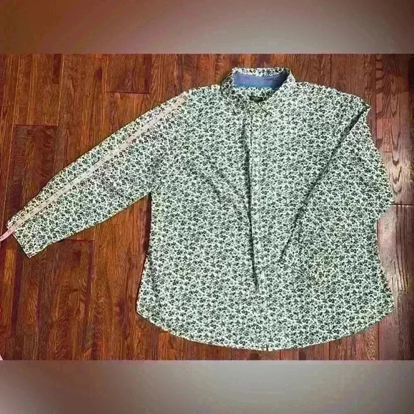 TALBOTS Ditsy Floral Mushroom Button Down Shirt in Blue/Green/Yellow - Picture 3 of 9